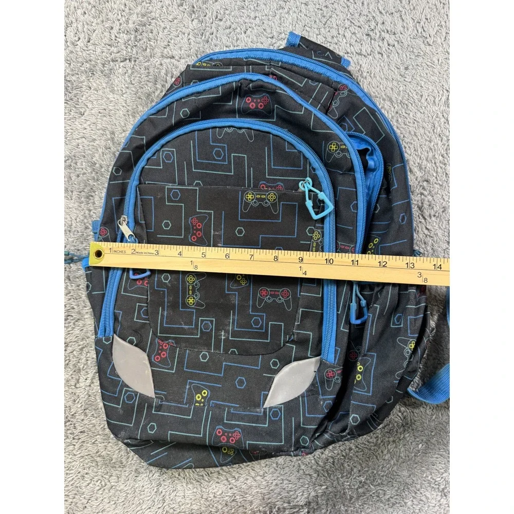 Unbranded Boys Gamer Pattern Backpack Medium Black Blue Video Game Controller